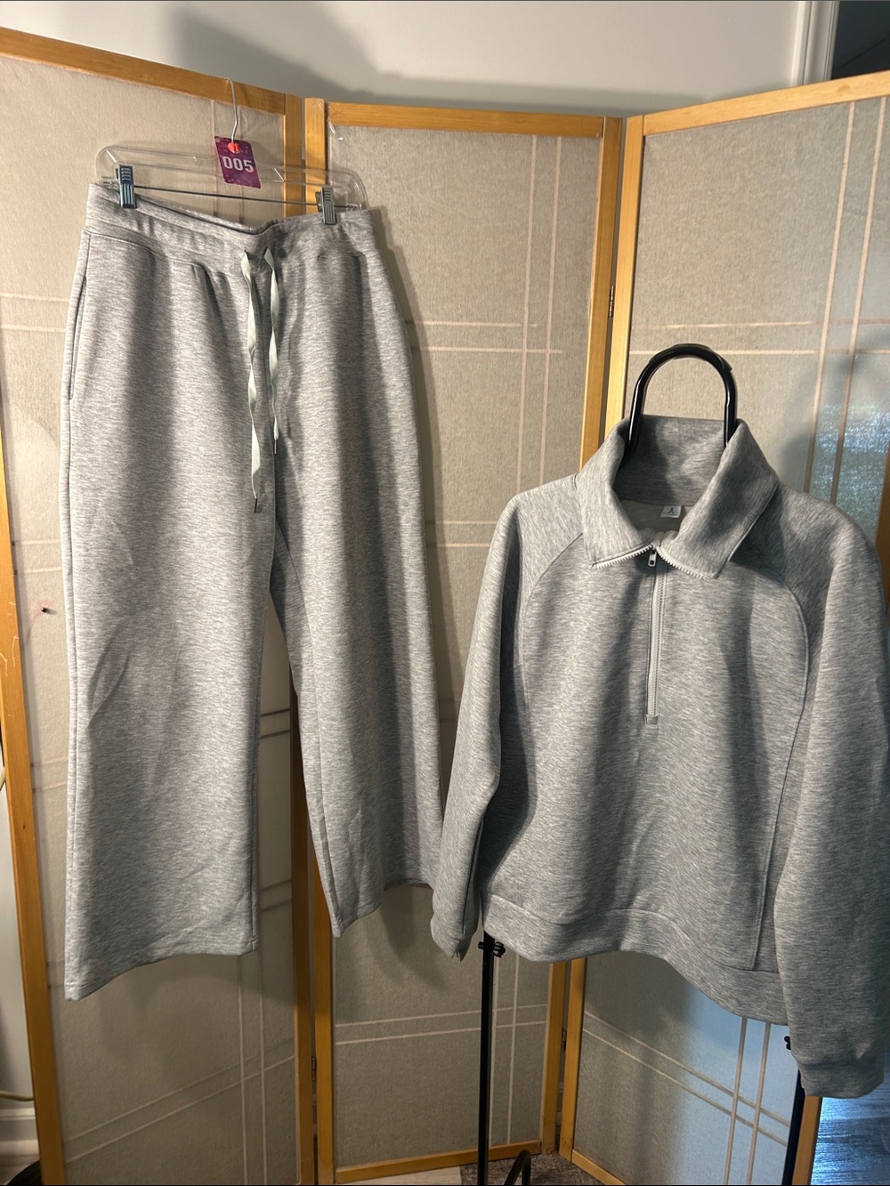 Anrabess 2 pcWomen's Gray Wide Leg Sweatsuit